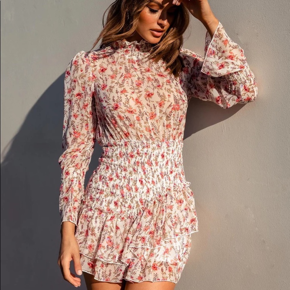 Princess Polly Guetta Ruffle Floral High Neck Mini dress Size US 2 NWOT